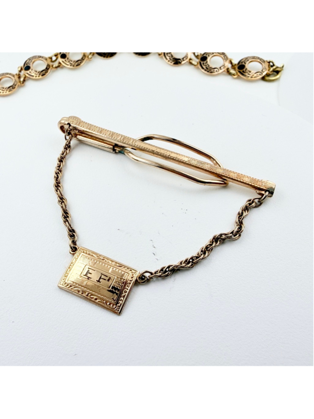 Vintage Hayward Gold Filled Tie Clip with Chain, Mid Century 1950s Mens Tie Bar - Picture 6 of 6